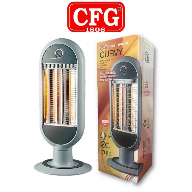 STUFA ELETTRICA A BASSO CONSUMO 1000W AL CARBONIO CFG ER017 LUCE QUADRA  CURVY - System Shop